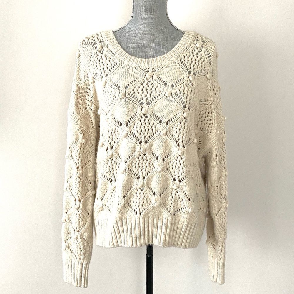 78 & Sunny SEAS Chunky Cream Knit Sweater XL Fisherman Cozy Preppy Cottage Boho